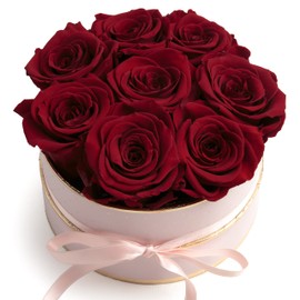 ROSEMARIE SCHULZ Heidelberg Rose Box Pink Round Infinity Roses - Flower Box 8 Real Roses Durable 3 Years Diameter 15 cm - Gift for Women (Pink - Dark Red)