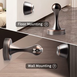 Door Stoppers, Magnetic Door Stop, Oil Rubbed Bronze Stainless Steel, Heavy Duty Wall Floor Mount Magnet Door Holder Soft Catch Magnetic Doorstops for Bottom of Door, 2 Pack