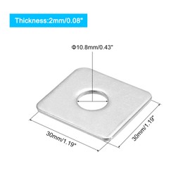 sourcing map Square Washer, 20Pcs M10x30x30x2mm 304 Stainless Steel Square Plate Washers Flat Pad Spacer Gasket for Hardware Fastener