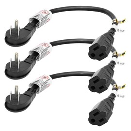 FIRMERST 1875W Flat Plug 1 Foot Extension Cord 14 AWG 15A Black, 3 Packs