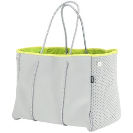 QOGiR Neoprene Multipurpose Beach Bag Tote with Inner Zipper Pocket (Light Grey, X-Large)