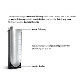 FSA Nutrition Stainless Steel Protein Shaker, Thermos Flask with Strainer, Protein Shaker for Lump-Free Shakes, Leak-Proof Drinking Bottle, BPA-Free, Double-Walled, Vacuum Insulated, 750 ml, Black