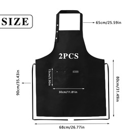 YapitHome 2 Pieces Kitchen Apron Black Cooking Apron Cotton Adjustable Apron with 3 Pockets Used in Kitchen, Home, Restaurant, Cafe, Canteen, black