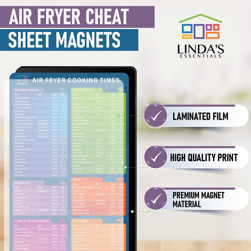 Air Fryer Accessories Magnetic Cheat Sheet Set by Linda’s Essentials