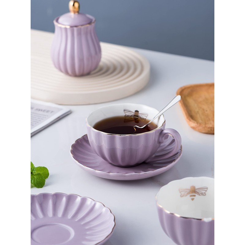 Jusalpha Serve for 6- Fine China Pink Coffee Cup/Teacup Set,