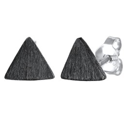 Kuzzoi Men's Stud Earrings Triangle (7 mm) Brushed Oxidised Men's Stud Earrings for Men in Vintage Style 925 Sterling Silver, Silver