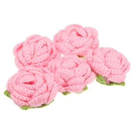 QUARKZMAN 5 Stück Blumen Aufnäher, Häkelblumenblüten handgefertigte Häkelblumen-Applikationen Verzierungen für DIY Haar Kleid Hochzeit Party Handwerk, Pink