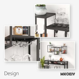 MKOEIY 47.2” L Wall Mounted Wine Rack, Industrial Pipe Shelves Hanging Floating Shelf, with 4 Stemware Hanger for Holder Kitchen/Living Room/Home Steel Wine Storage Display Rack