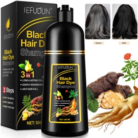 Hair Colour Black Hair Dye Shampoo for Men and Women, Hair Dye Shampoo 3 in 1, Instant Hair Colour Shampoo for Grey Hair, Hair Colouring Colour Shampoo Long-Lasting Colour 500 ml (Black, 500 ml)