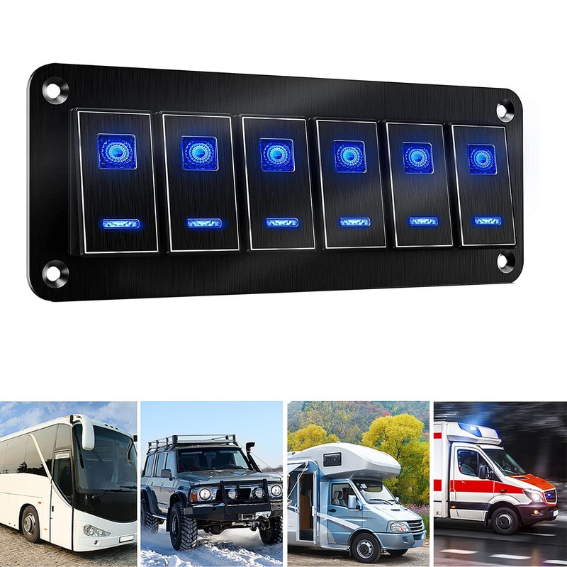 Marine Switch Panel, ON Off Toggle Switch Panel, 6 Gang