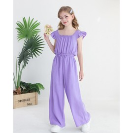 YOURUIKEY Tween Girls Jumpsuit Teen Preppy Clothes Cap Sleeve Smocked Drawstrings Romper Kid Jumper One Piece Summer Outfits Size 11-12