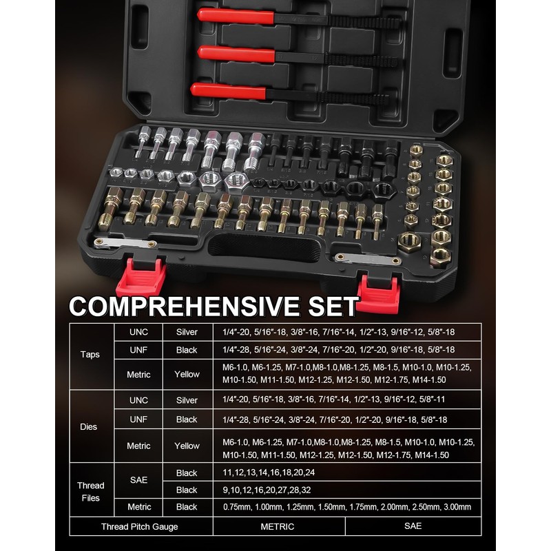 Kolvoii 61-Piece Thread Restorer Kit, Rethread Repair Tool, UNC, UNF