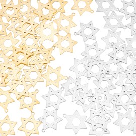 UNICRAFTALE 60Pcs 2 Colors Religion Theme Pendant 304 Stainless Steel Star of David Charms Tiny Six Pointed Star Pendant Accessories Hole 1.2mm for Necklace Bracelet Jewelry Making DIY Crafting