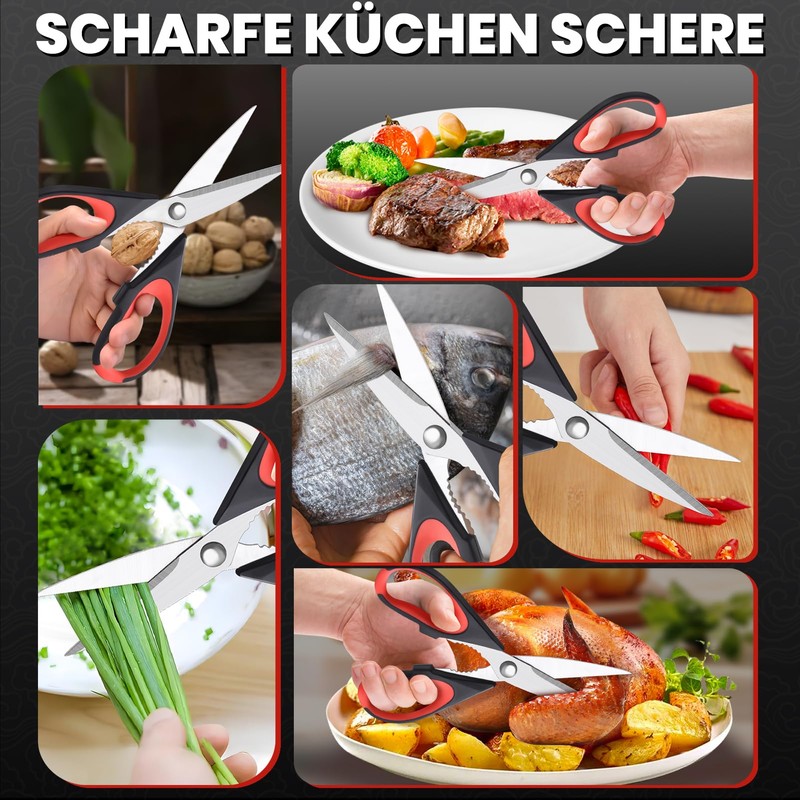 Cozor Kitchen Scissors 22 cm, Household Scissors with Saw Edge,