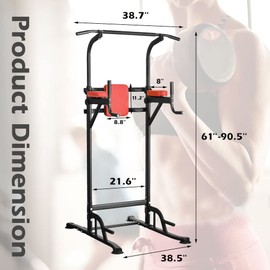 HYD-Parts Power Tower Heavy Duty Adjustable Dip Station Multi-Function Strength Training Workout Equipment for Home Gym（black&Red）