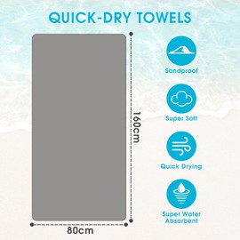 Chamgeco Microfiber Sand Free Beach Towel, Large Quick Dry Pool Towel Bath Blanket, Lightweight Super Absorbent Towels for Swimming Pool Yoga Gym Travel Beach Essentials for Adults Kids (Gray)