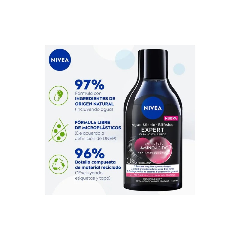 Agua Micelar Bifásica NIVEA Micellair Black Expert 400 Ml