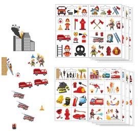 Kids Tattoos, 10 Sheets Firefighter Temporary Tattoos, Fire Truk Fake Tattoo Stickes for Boys Girls, Birthday Party Teaching Supplies, Safe Waterproof, Easy to Remove, Fire Engine Rescue Theme