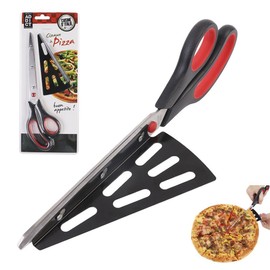 NHSUNRAY Stainless Steel Pizza Cutter Scissors with Removable Spatula and Safety Switch 2 in 1 Pizza Kitchen Tool 11" Long (Black-Red)