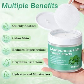 Madecassoside - Almohadilla de imperfecciones, almohadilla de poros, almohadillas de tóner para la cara, calma el enrojecimiento, fortalece la barrera