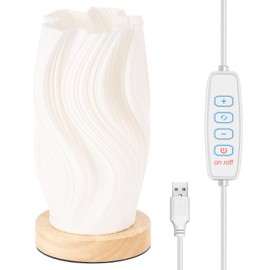 Bedside Lantern Night Light USB Lamp 3 Color Dimming Anti Slip Adjustable with Wood BaseTouch Control Table Lamp for College Dorm Bedroom Living Room (Wave Type)