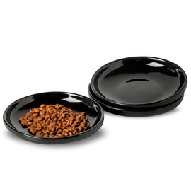 Howise 3 PCS Ceramic Cat Bowls, 5.5 in Pet Food Bowl Cat Dishes for Food and Water, Small Dog Dish(Black)