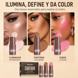 Kit de Contorno Maquillaje 6 Barra, Impermeable Contour Maquillaje Contour Stick Con Iluminador, Contorno y Rubor en Barra, Con Brocha y Esponja,...  