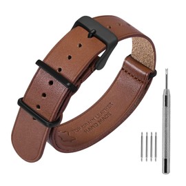 ANNEFIT Leather Watch Strap 18 mm 20 mm 22 mm, Genuine Calfskin One-piece Military Watch Straps for Men and Women, 18 mm, Leather, No gemstone
