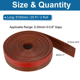 PATIKIL Silicone Seal Strip, 2 Roll 20 ft x 1" Width Self Adhesive Door Draft Stopper Weather Stripping Tape for Gap, Door Under Bottom, Sliding Door, Shower Glass Gaps, Brown/Red
