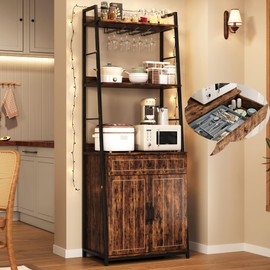 GarveeHome Bakers Rack with Drawer 70.8" Baker Rack with Cabinet Tall Bar Cabinet Industrial Kitchen Stand with Storage Large Microwave Storage Stand Freestanding Tall Bar Living Room