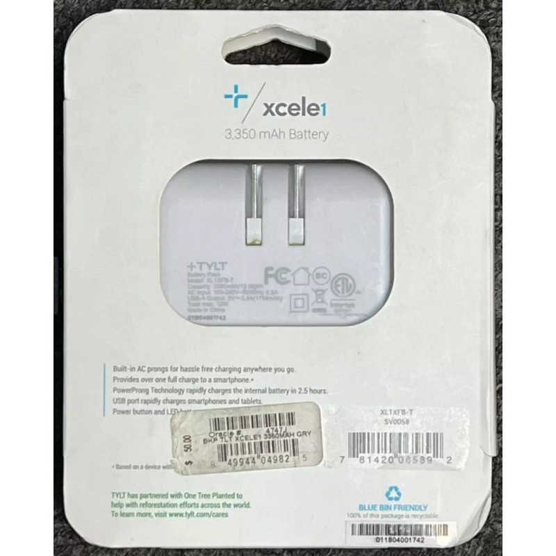 TYLT XCELE 3350mAh Battery Pack Built-in Prongs & Battery USB-A