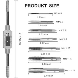 KEWAYO Tap Set, 8 Pieces Bearing Steel Tap Cutter Adjustable Pro Tap Wrench, Thread Cutting Set with Straight Groove Taps for Tap Wrench 1/16 Inch - 1/2 Inch, M3-M12 Tap and Die Set