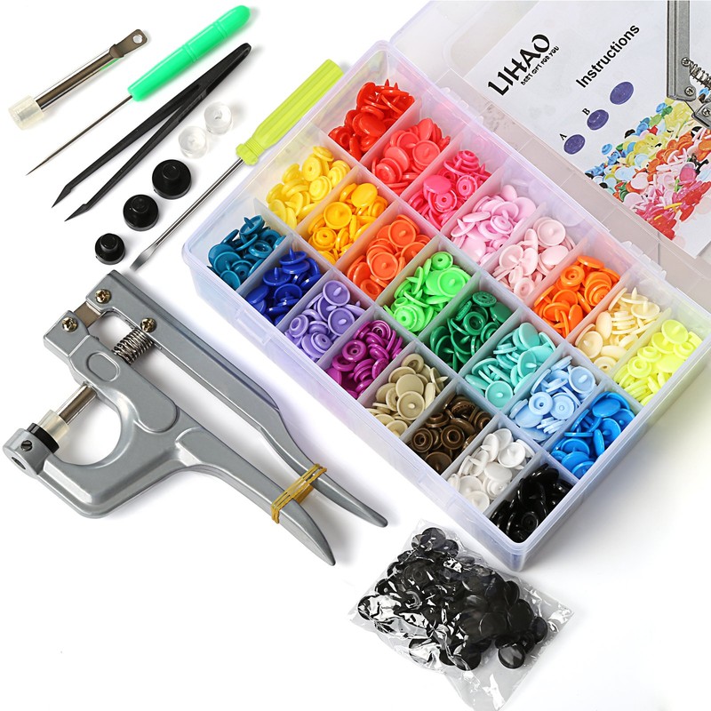 LIHAO Snap Buttons, 375 Pairs with Hammers, Plus Snaps, Handicap,