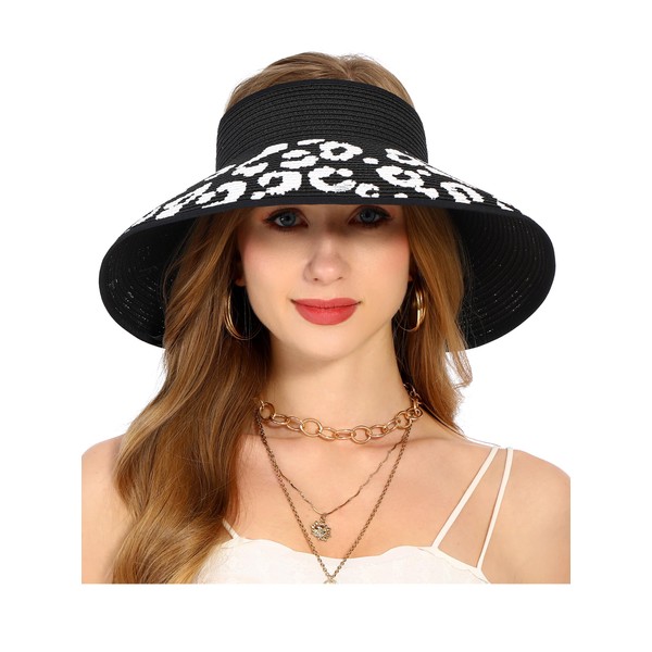 soul young Womens Beach Straw Sun Hats Ponytail Hole Wide