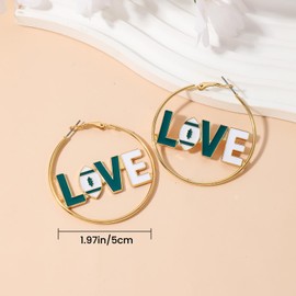 Game Day Football LOVE Hoop Earrings Fashion Sports Jewelry gifts for Mom&Women Perfect Game Day Outfit Accessories(Green)