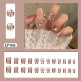 Tyuimhx Cat Eyes Press on Nails Coffin Short Fake Nails Glitter False Nails With Rhinestones Designs Glossy Full Cover Stick on Nails Acrylic Artificial Nails Glue on Nails for Women Girls 24Pcs