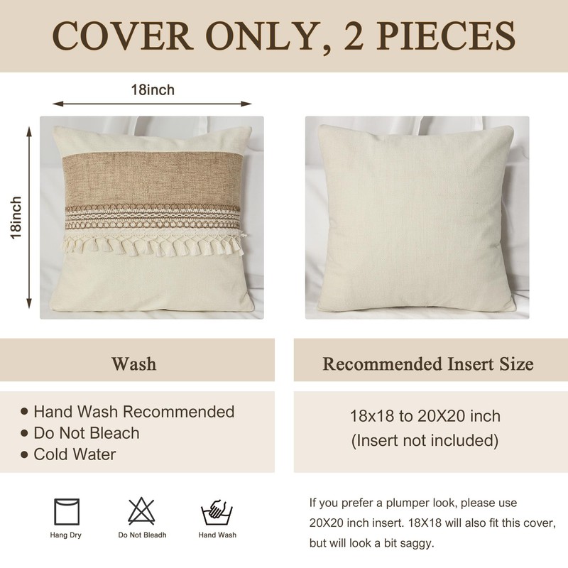 QoBexim Boho Patchwork Linen Pillow Covers with Tassles 18x18 Set
