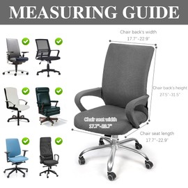 Nicola Stretch Office Chair Cover, Computer Desk Chair Cover, Removable Washable Chair Seat Cover Protector, Desk Armchair Slipcover (Light Gray)