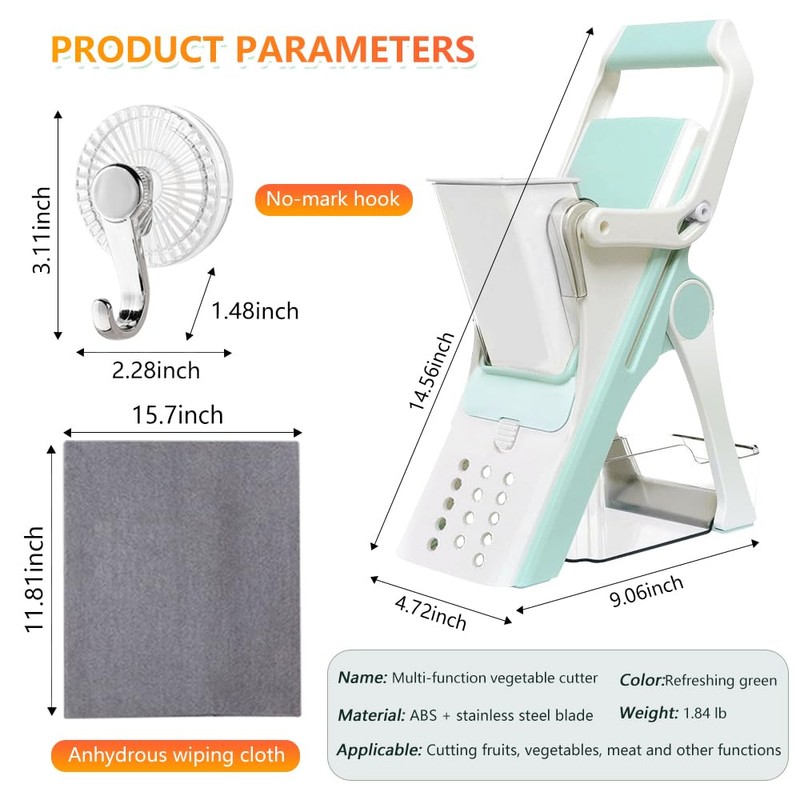 Mandolin multifunctional slicer with 5 replaceable blades, vegetable and fruit