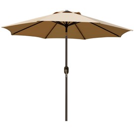 Blissun 9' Outdoor Patio Umbrella, Outdoor Table Umbrella, Yard Umbrella, Market Umbrella with 8 Sturdy Ribs, Push Button Tilt and Crank (Tan)