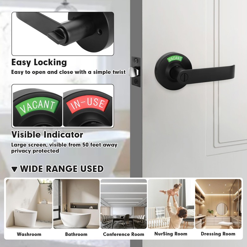 Malimali Commercial Door Handle with Occupied Sign, Bathroom Door Handle