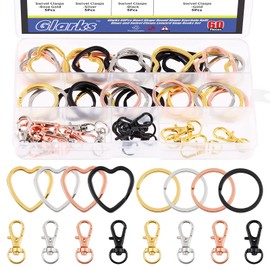 Glarks 60Pcs Flat Key Chain Ring Kit, 4 Colors Creative Heart Shape and Round Shape Keychain Split Key Rings with Swivel Clasps Lanyard Snap Hook for Car Home Keys Organization, Arts Crafts, Lanyards