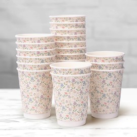 Cheerland 12 Oz Floral Paper Cups Disposable Hot Cold Drink Coffee Flower Beverage Drinking Spring Fairy Birthday Party Tea Garden Wedding Bridal Baby Shower Vintage Decorations Drinkware Supplies