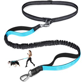 laqibak Laqibak Hands Free Dog Leash, Adjustable Waist Leash for Dog, Handle Bungee Dog Leash 4.2-6.7 Feet Long with Reflective Stitches for Walking Hiking Running, Fits 26"- 47" Waist, Black & Blue