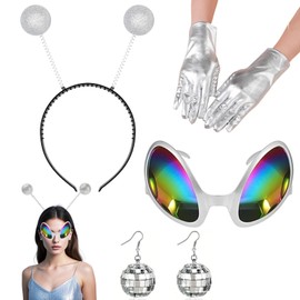 RNXSIB Pack of 4 Alien Headbands, Alien Glasses, Gloves & Earrings, Alien Costume Women, Men, Children, Atmosphere and Photo Props Parties