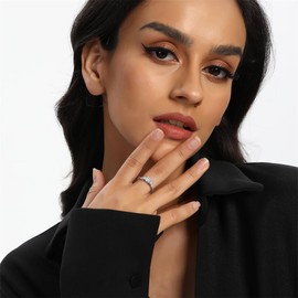 Moissanite Rings, S925 Sterling Silver 1CT Round Cut Diamond Promise Ring for Women, 18K White Gold Plated Engagement Wedding Anniversary Ring Eternity Bands, Size 8