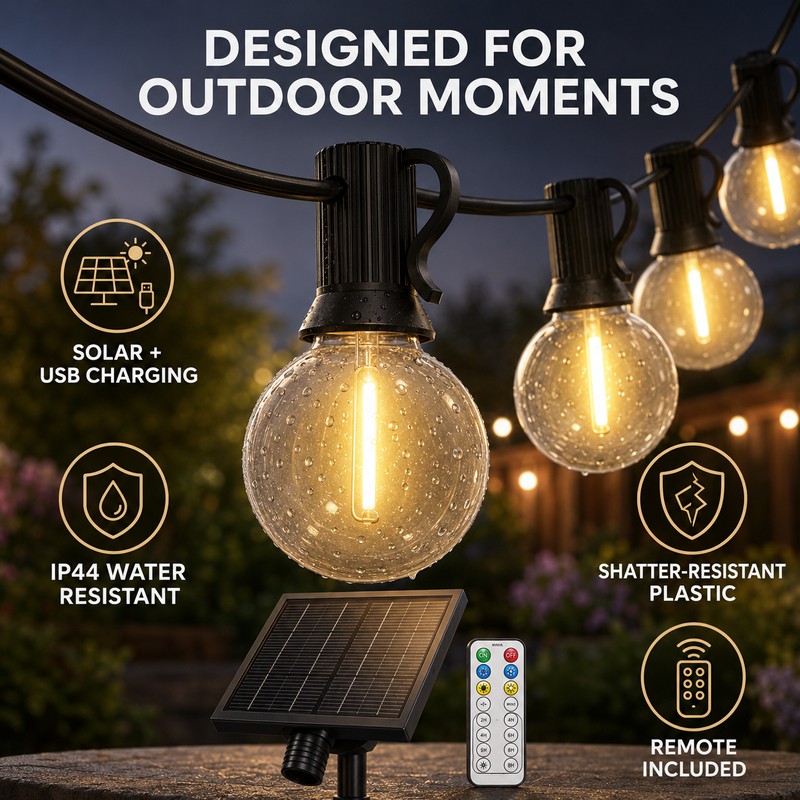 33ft Solar String Lights with 10H Auto On/Off Sensor, Warm