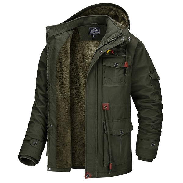 MAGCOMSEN Winter Coats for Mens Military Parka Jacket Fleece Lined Winter Cargo Jackets Army Green L