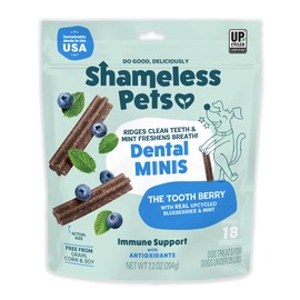 Shameless Pets Toothberry Dental Mini Chews for Dogs – Natural Dog Dental Sticks for Fresh Breath, Teeth Cleaning & Removes Tartar, Grain-Free Dog Treats, No Corn or Soy