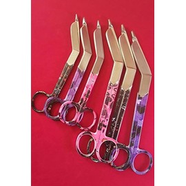 NEW SET OF 6 LISTER BANDAGE SCISSORS 7.25" + 5.5" STYLEMATE ROUND PATTERN PINK,BLK,PURPLE ! NURSING SURGICAL INSTRUMENTS !(SYNAMED-USA BRAND)